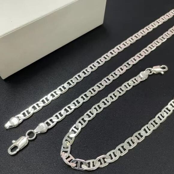 925 Sterling Silver Puffed Mariner Hearts Bracelet – 4.3mm  925 Silver Necklace & Bracelet 6mm Mariners Chain Valentines Birthday Gift NEW!